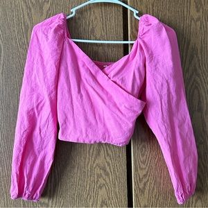 Shirred Back Wrap Crop Blouse